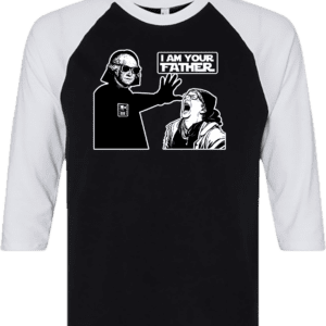 Black raglan shirt with parody Vader graphic