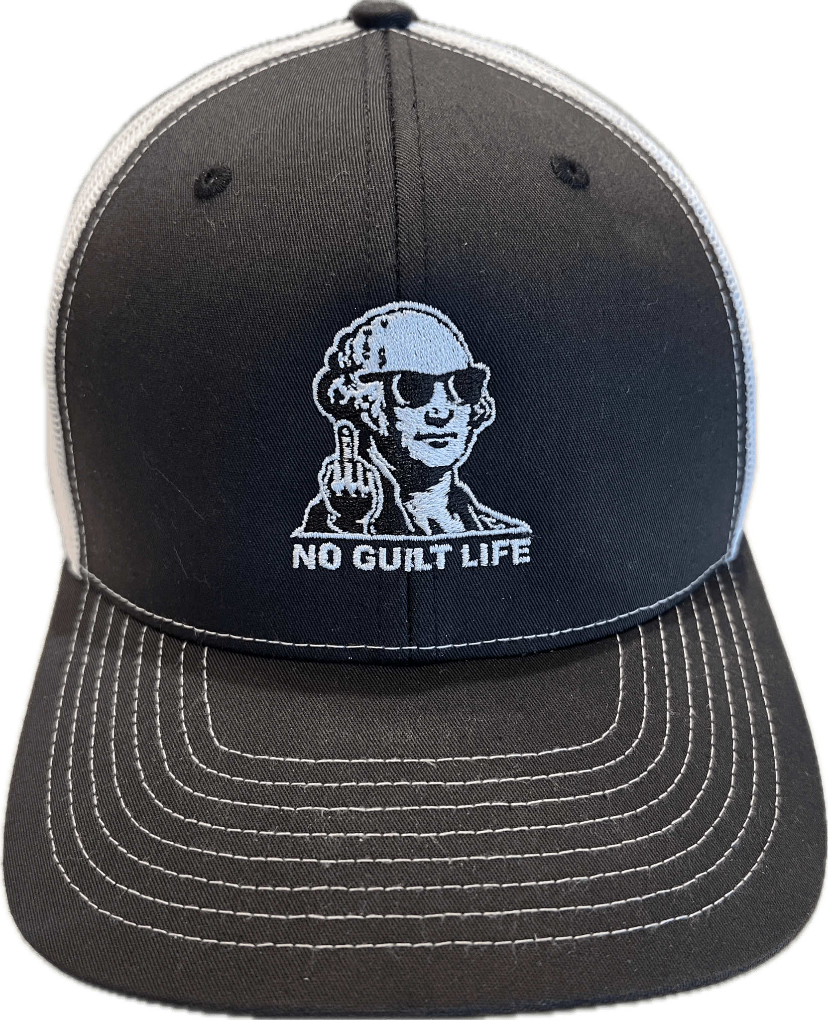 Black cap with embroidered middle-finger logo