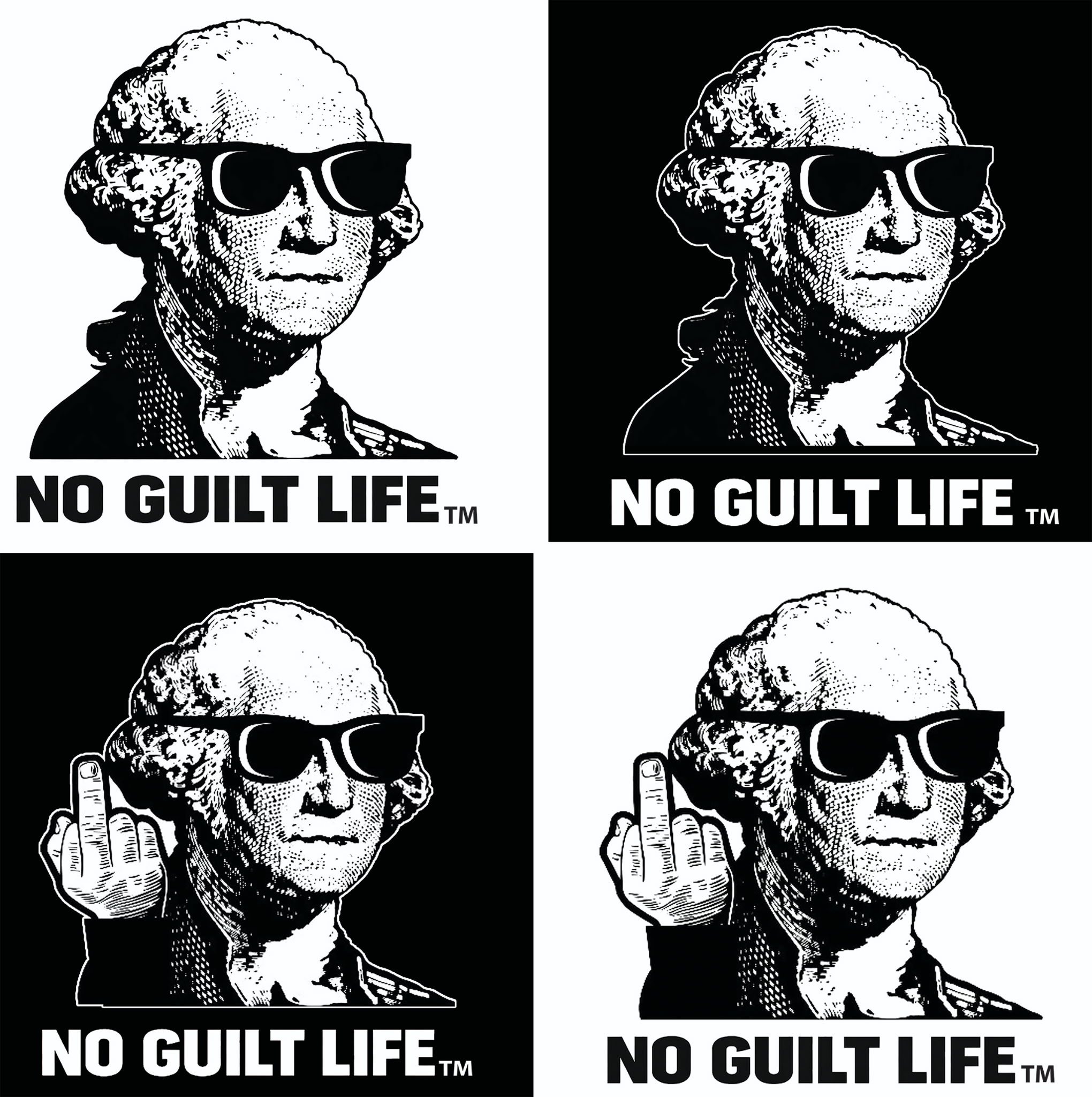 Four-panel portrait in sunglasses showing middle finger